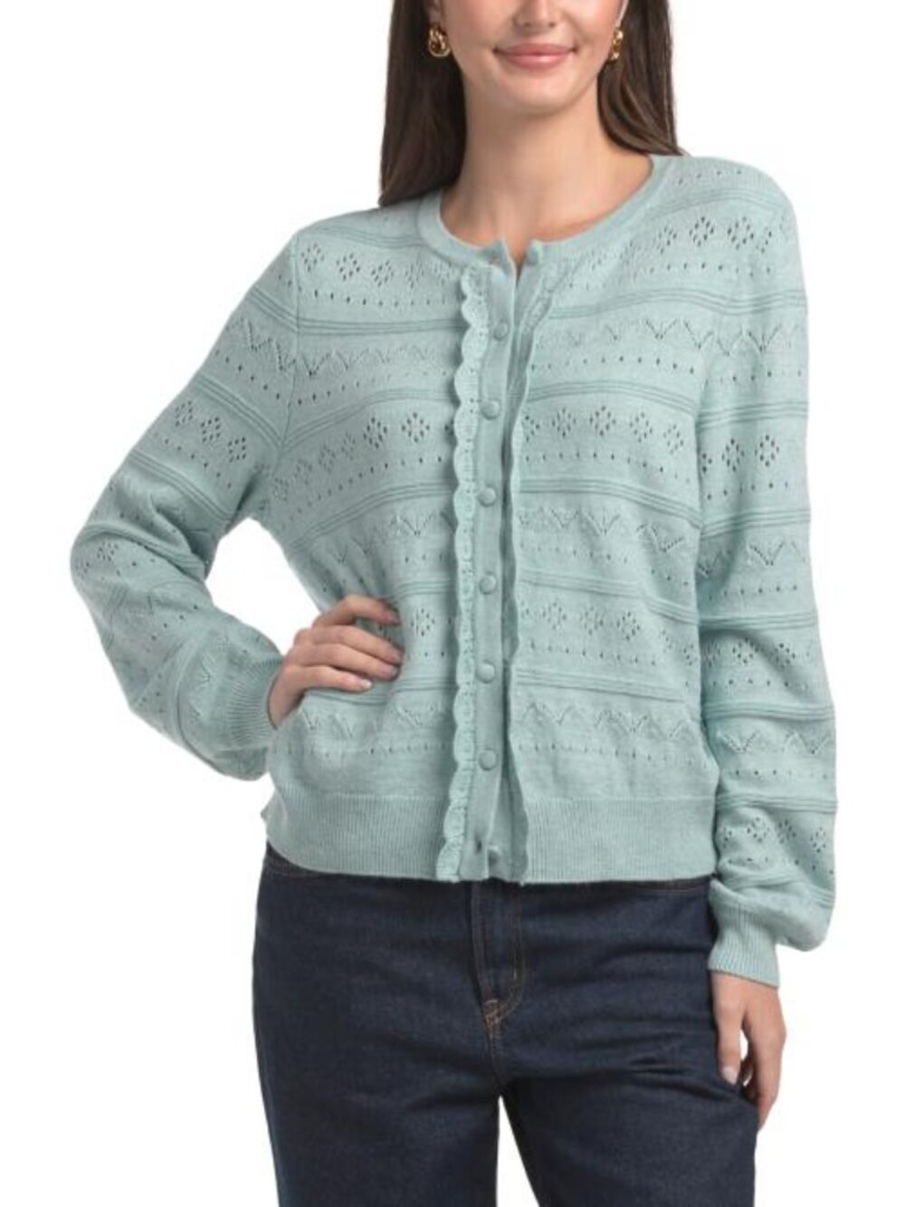 MARLED Ruffle Trim Pointelle Cardigan